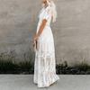2023 Summer European & American Lace Deep V-neck Short Sleeve Long Dress