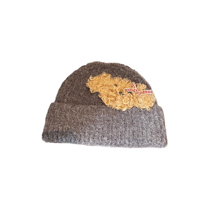 Korean Autumn and Winter Knitted Hat Cute Teddy Puppy Woolen Hat for Women  Versatile Warm and Face Friendly Small Ear Protection Hat  Pullover Hat