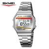 SKMEI 2514 Fashion Casual Men's Digital Watch Steel Strap Waterproof Small Square Dial Multifunction Male Electronic Clock Gift