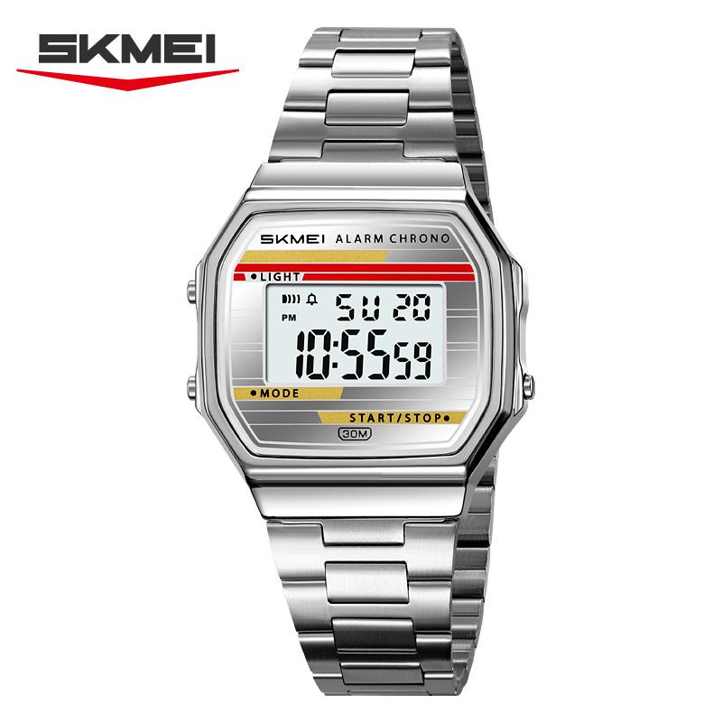 SKMEI 2514 Fashion Casual Men's Digital Watch Steel Strap Waterproof Small Square Dial Multifunction Male Electronic Clock Gift
