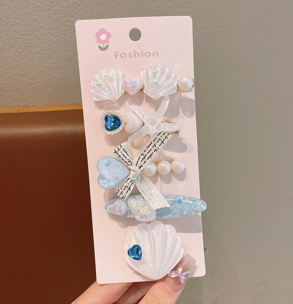 Summer Ocean Starfish Shell Hairpin Cute Children'S Hairpin Duck Beak Clip Pearl Hair Accessories Headgear Clip Girl