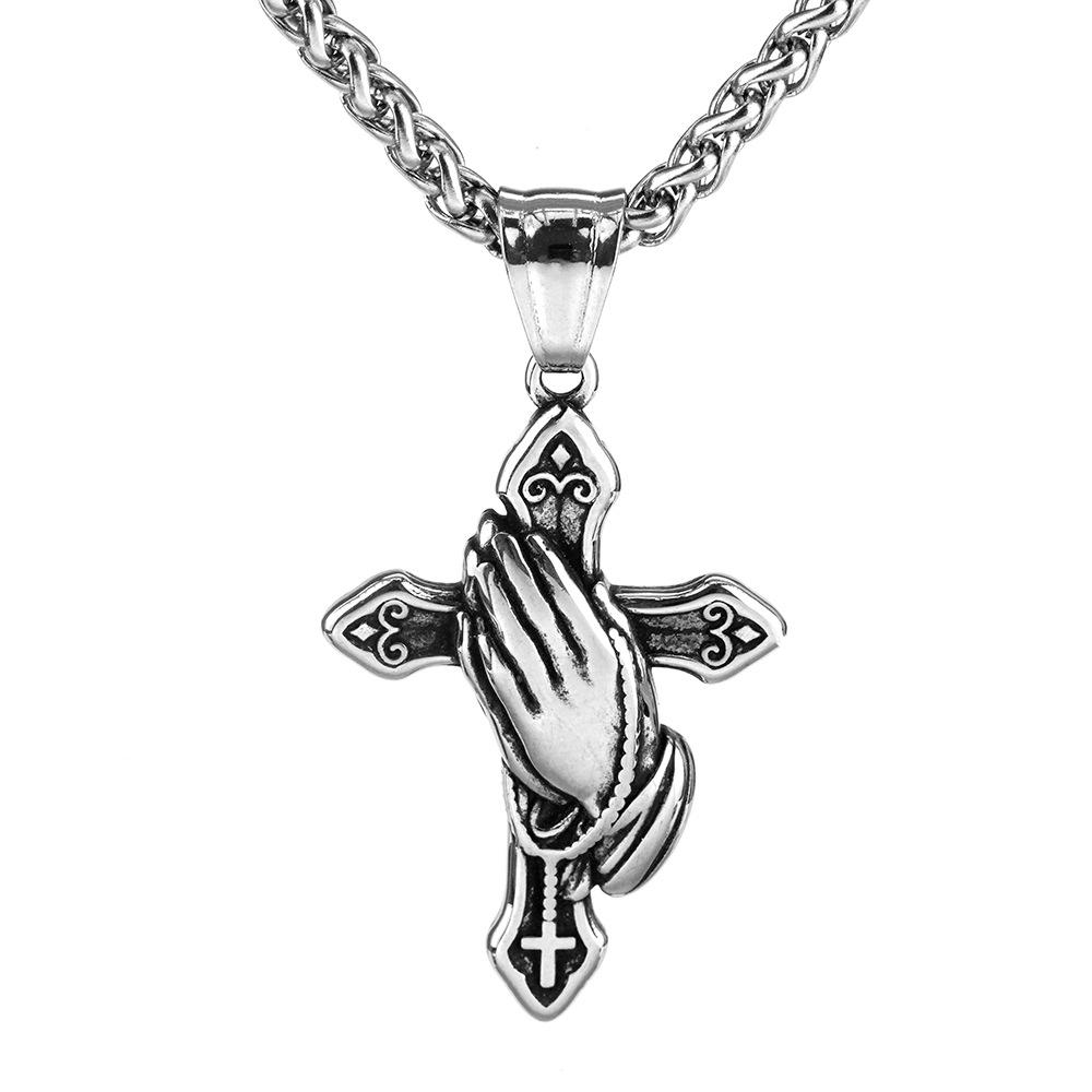 Vintage Stainless Steel Pendant Ancient Greek Praying Hands Necklace For Men