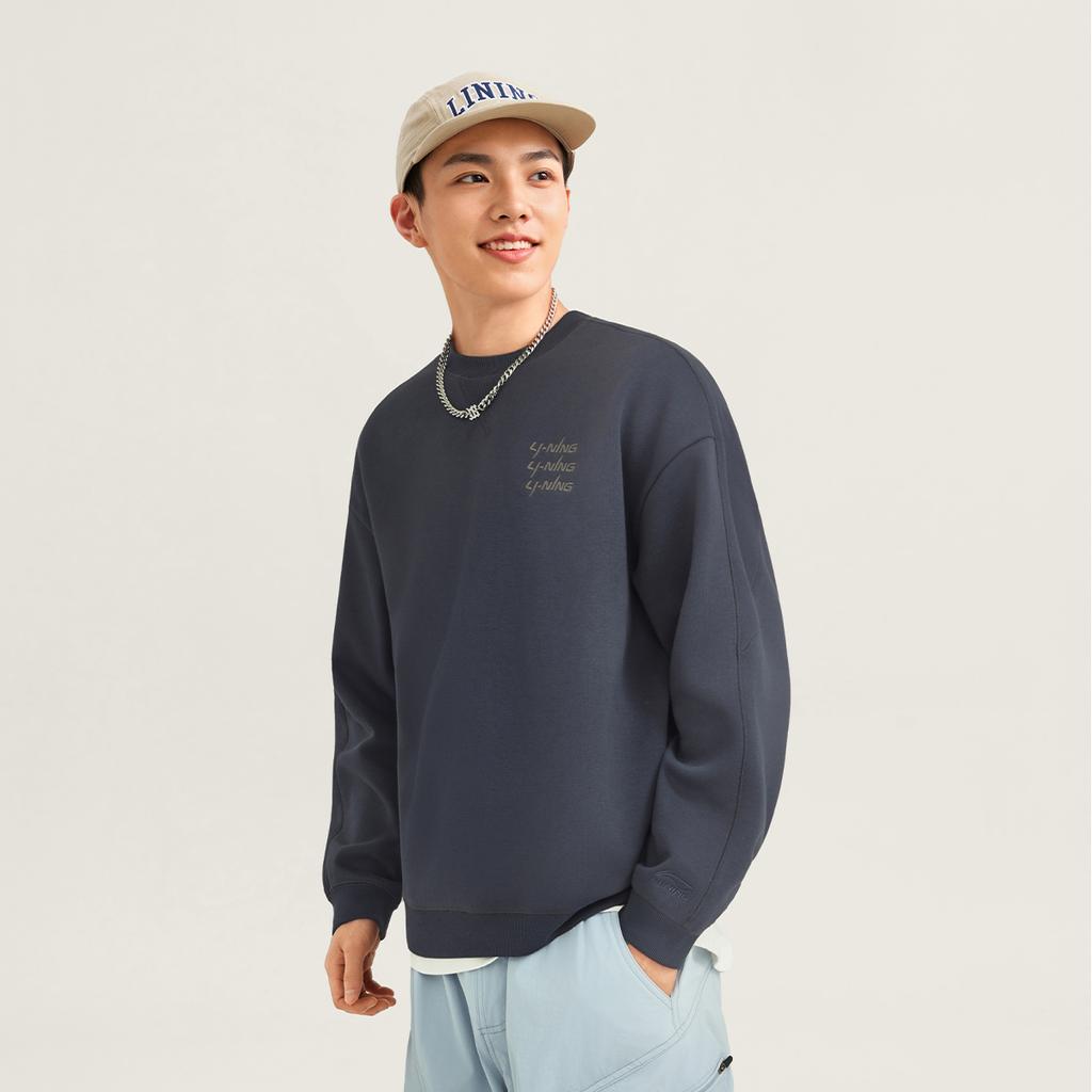 Li Ning Sports Lifestyle Series Round Neck Letter Fleece Long Sleeve Sweatshirt Unisex Sweatshirt AWDVF71-6