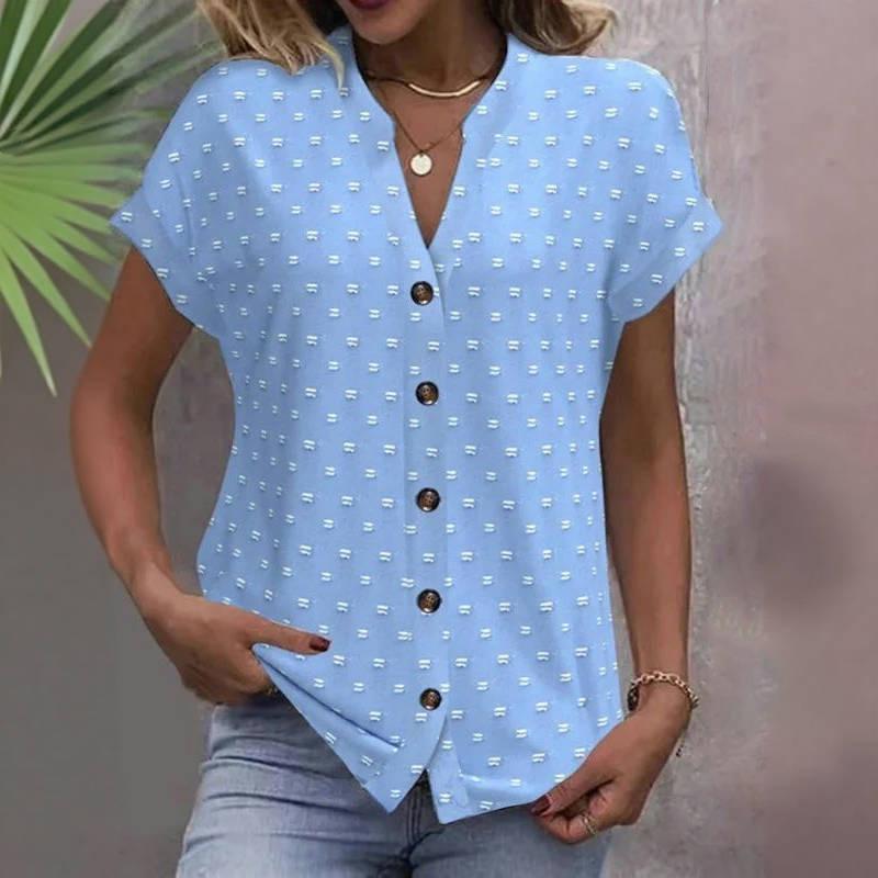 

Топ женский повседневный с рукавом до локтя и принтом в горошек - светло-голубой летний стиль 4XL