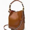 2024 New ZA Women's Bag Brown Pleated Bundle Mouth Carrying Bucket Bag Wide Shoulder Strap Crossbody Bag Bag Women All Match