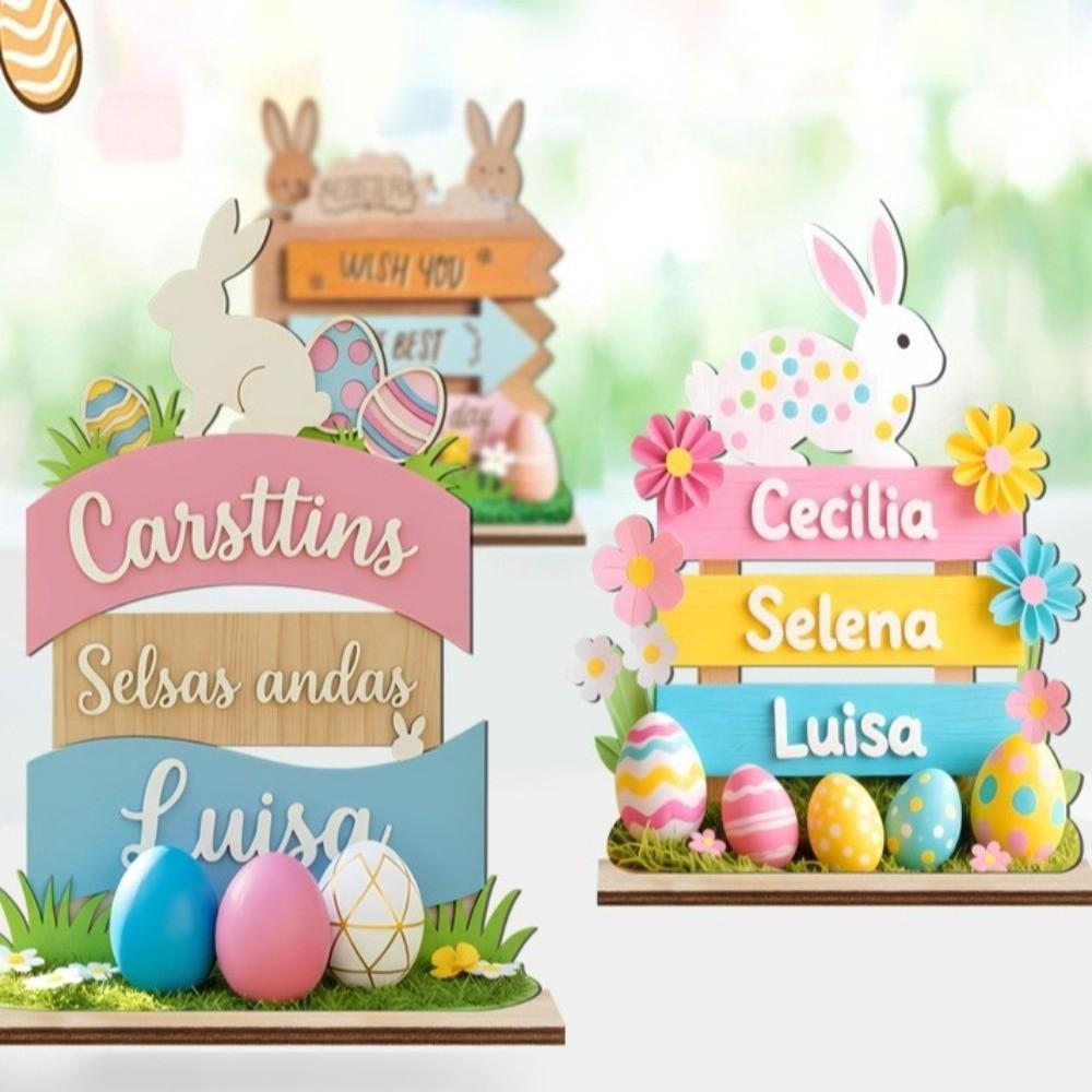 Cute Wooden Easter Rabbit Ornament Colorful Handmade Bunny Ornament Cartoon Blessing Easter Wooden Ornaments Home Decor