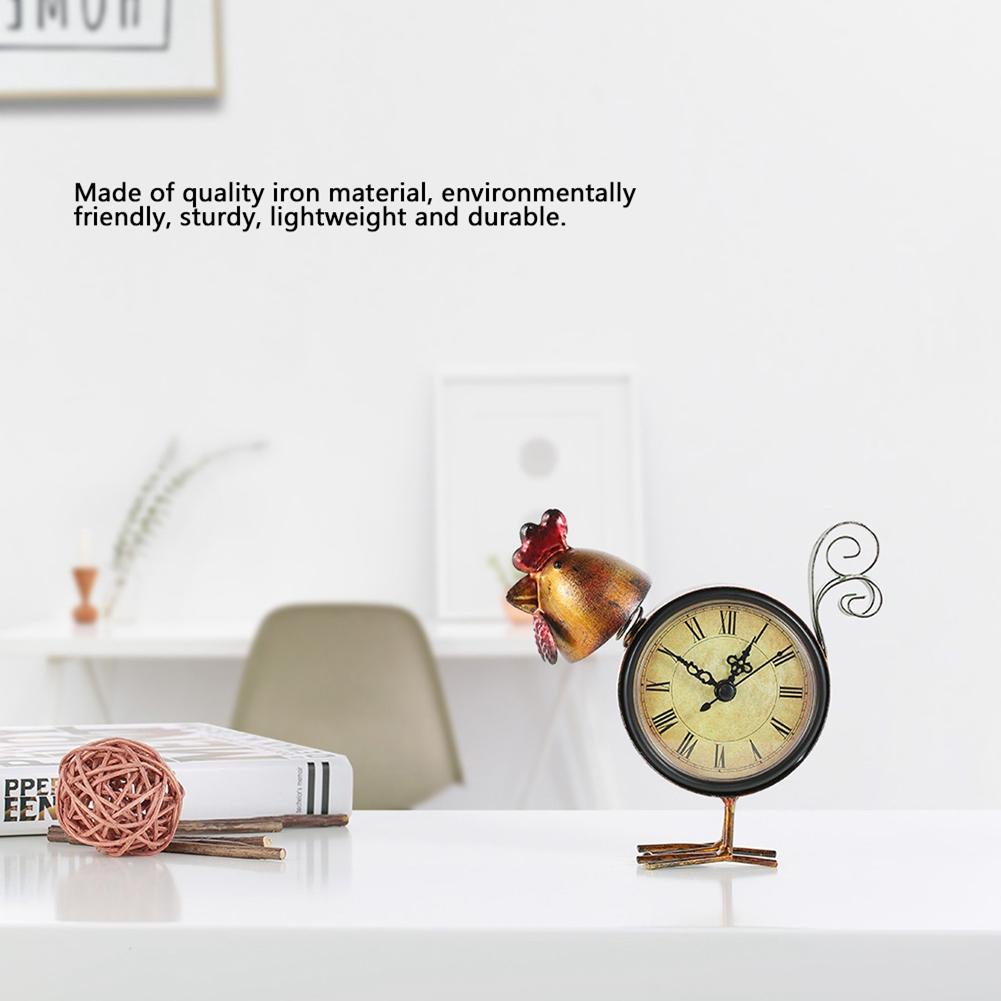 European Retro Style Chicken Shaped Iron Clock Desk Table Clock Home Ornament Craft Gifts