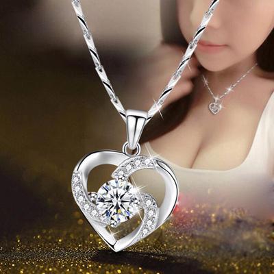 Luxury Crystal CZ Heart Pendant Choker Necklace 925 Sterling Silver Chain Necklaces for Women Wedding Jewelry Gifts