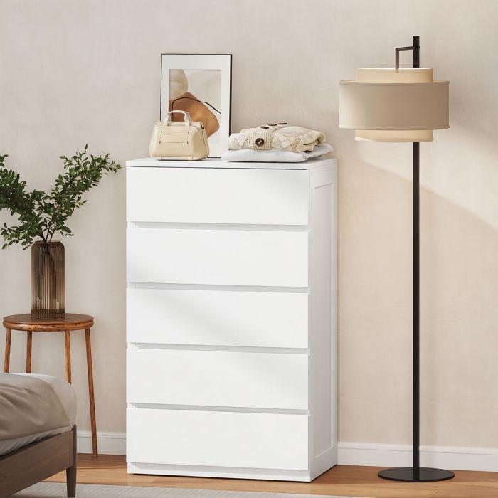 Commode - HOMCOM - 5 tiroirs meuble de rangement épuré style moderne chambre salon mobilier - bois - 60x39x100cm - blanc