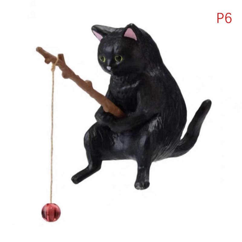 1Pc Fishing Cat Ornaments Aquarium Decor Fish Landscaping Cartoon Fishing Cat Statue Mini Resin Figurine Home Decoration