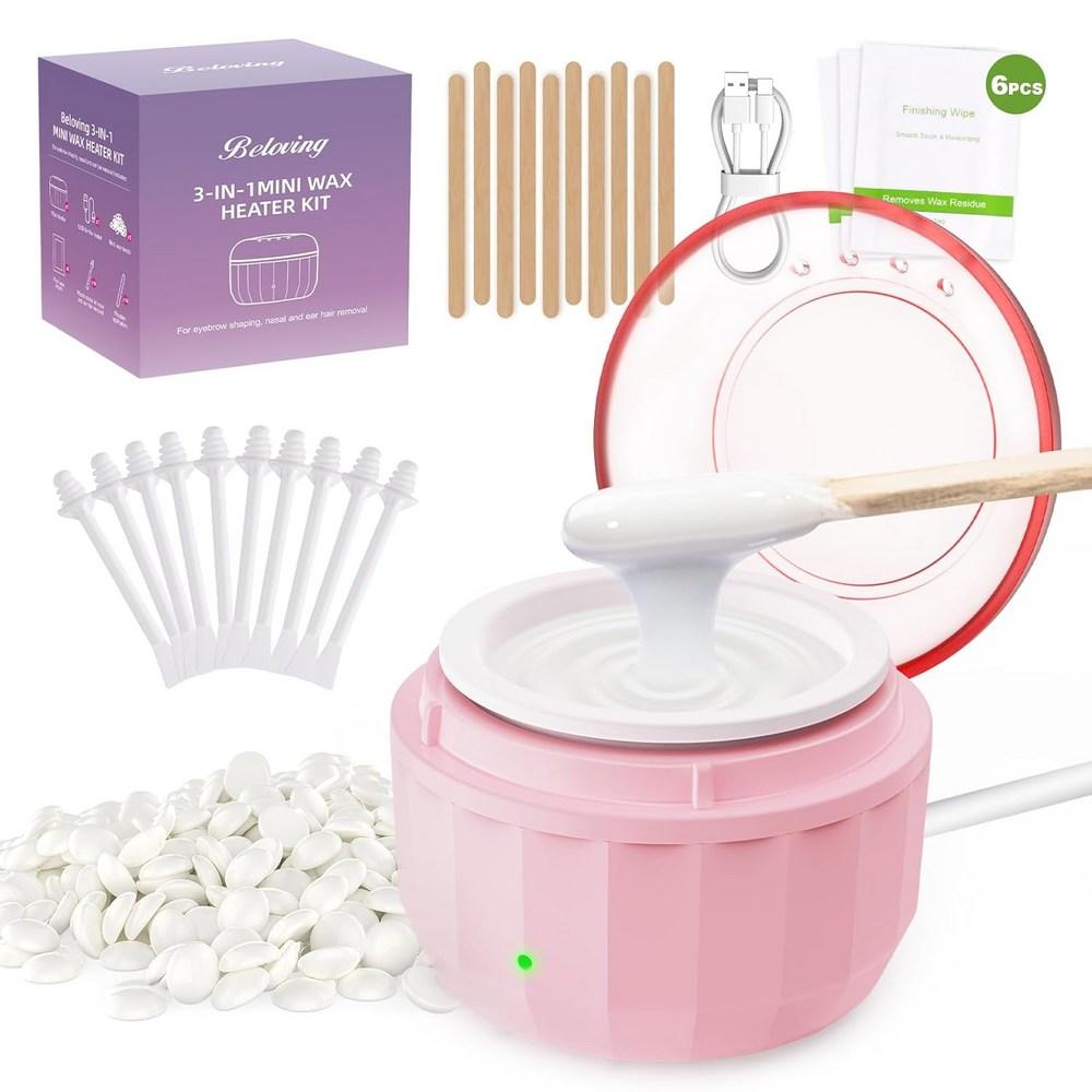 Nose Wax Kit Eyebrow & Ear Hair Removal Mini Warmer 10 Pcs Applicator Sticks for Women & Men with 100g Beads Portable Home Melter Machine - Black