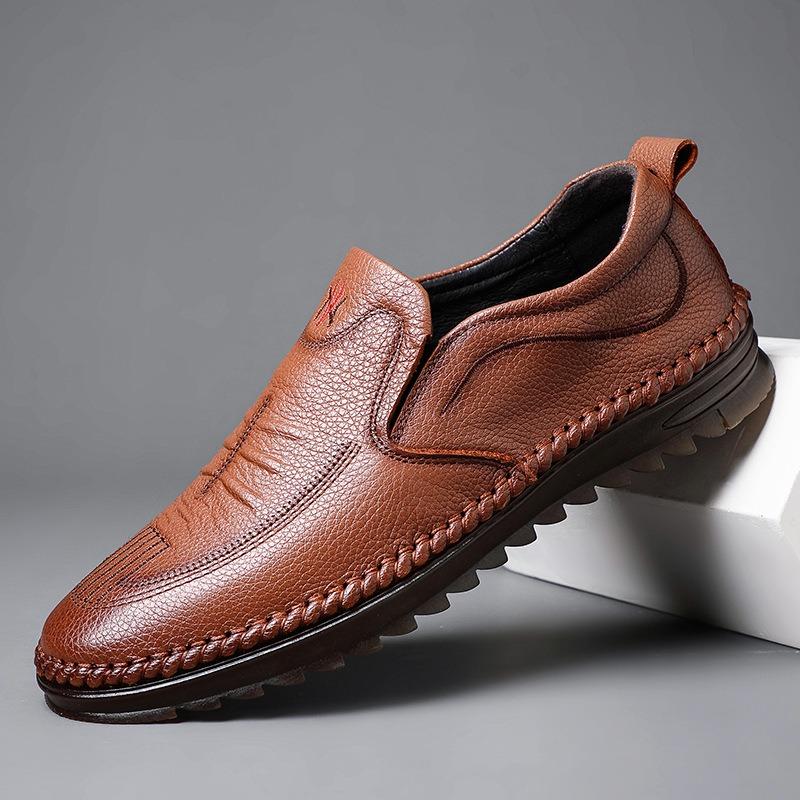 Spring new first-layer cowhide men's casual shoes genuine leather single shoes men's shoes handmade leather shoes men's single shoes