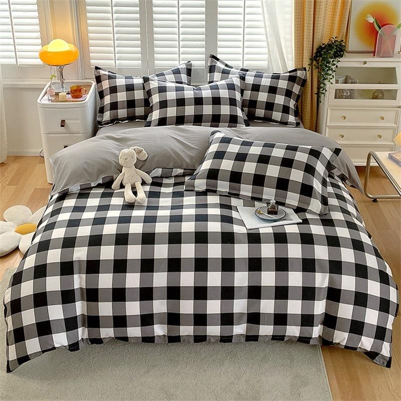 Small Fresh Pure Cotton Brushed Four-piece Set Thickened Washed Cotton Sheets and Quilt Covers Dormitory Three-piece Bedding Set
