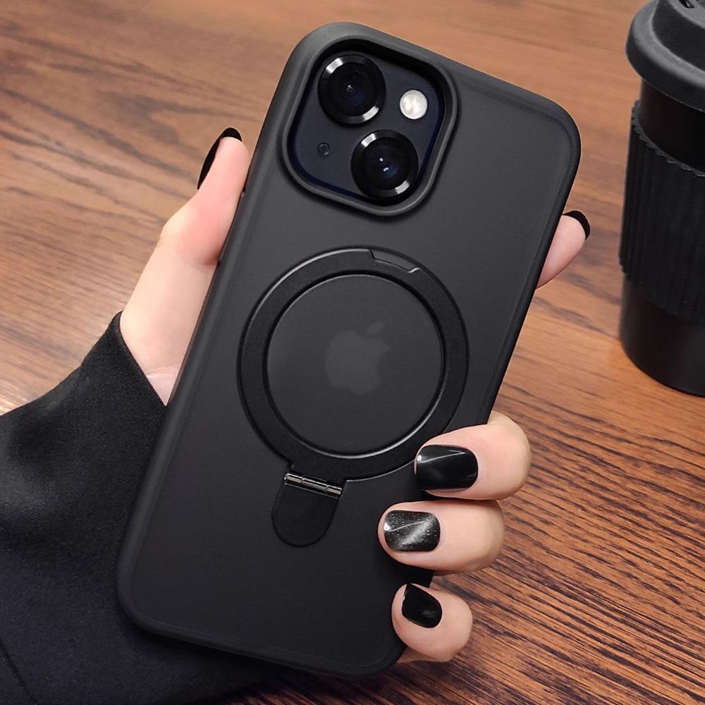 

Applicable To Apple IPhone 16 ProMax Mobile Phone Case Skin Feeling Matte Semi-permeable Magnetic Metal Folding Bracket 17 Case iPhone17promax