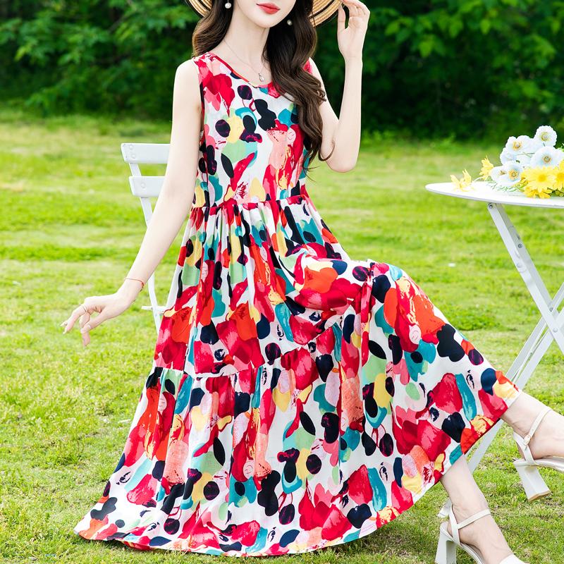 Summer Sleeveless Dresses for Women Vintage Clothes Loose Plus Size Elegant Long Dress