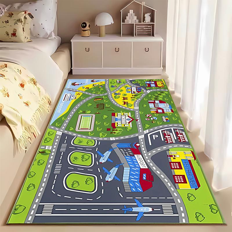 City Map Play Rug for Kids' Rooms Non-slip Rug Suitable for Living Room and Bedroom Sofas.
