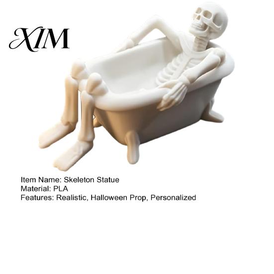 Articulated Skeleton Toy Realistic Bathtub Statue, Funny Scary Prank for Desk Haunted Holiday Party Supplies House Decor, Spooky Mini Skull