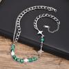 Mprainbow Hiphop Cuban Splicing Bead Chain Necklaces for Men Boys,Green Natural Stone Pearl Collar,Stylish Unisex Jewelry Gift
