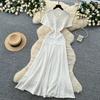 Summer Autumn Knitted Sweater Dress for Women Fashion Short Sleeve Single-breasted Hollow Out Elastic Simple Prom Dresses