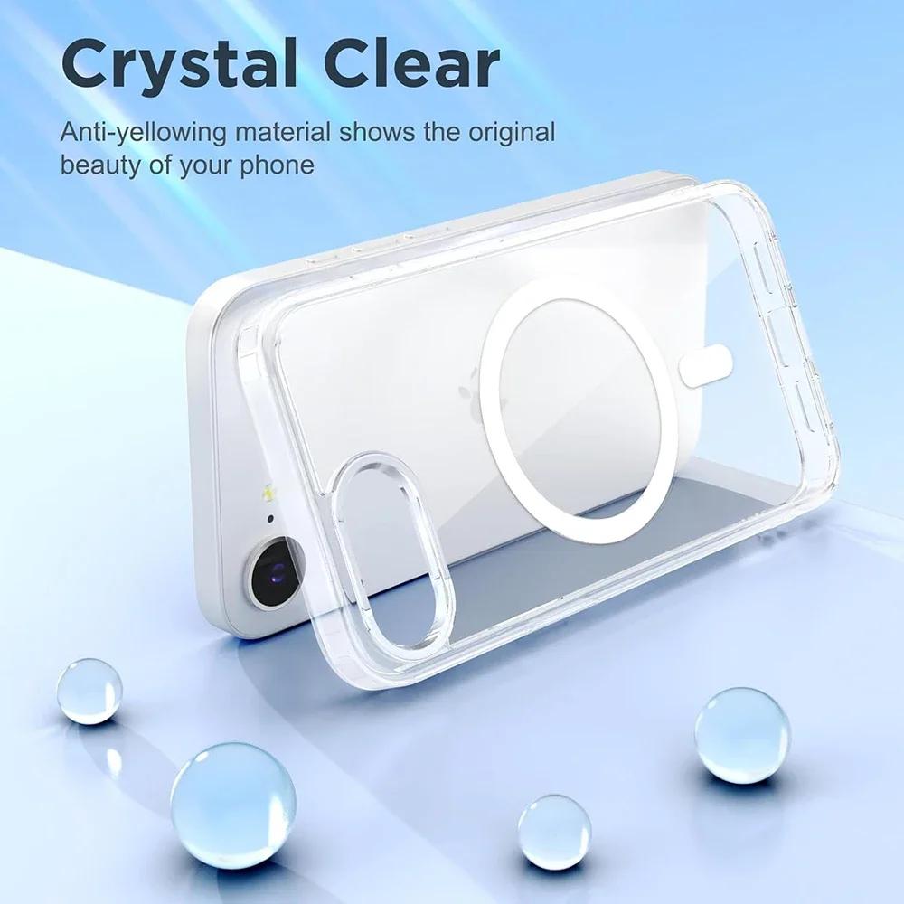 Strong Magnetic Magsafe Case For iPhone 16E Hybrid Shockproof Clear Cover For Iphone16 15 14 13 12 11 Pro Max Plus Case