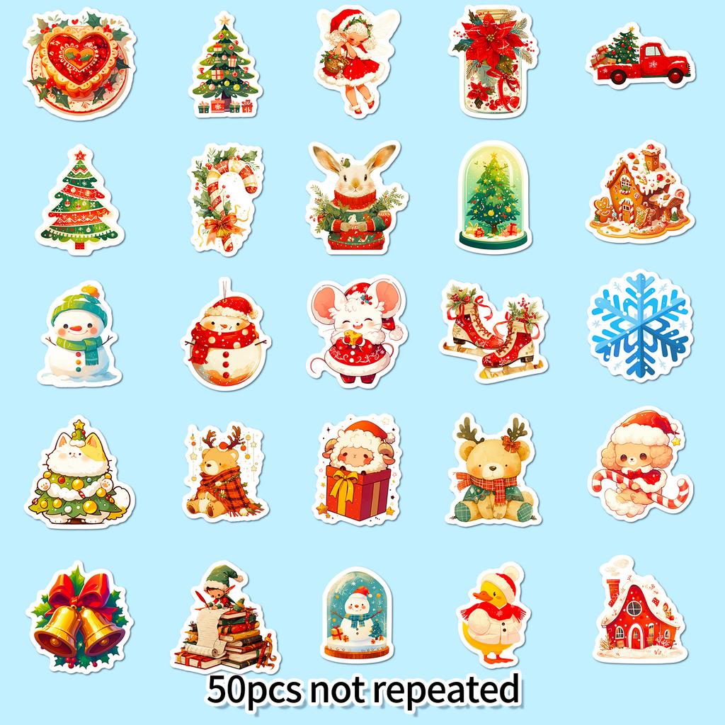 50pcs Christmas stickers, hats, socks, snowflakes, non repeating personalized stickers waterproof ,festival gift Christmas Tree