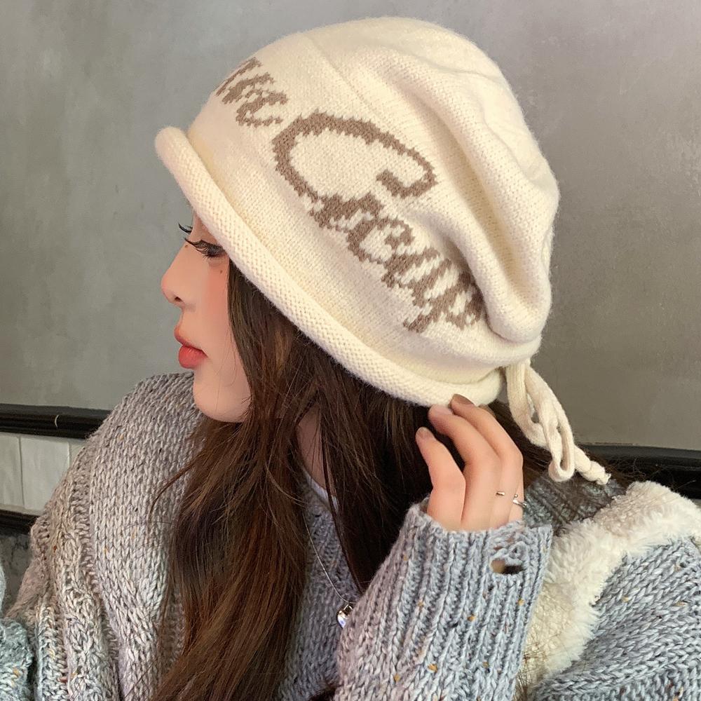 Neuer Stil Lässige Mode Wintermützen Trendige Beanies Mütze für Damen Streetwear Dandy Hut mit Kordelzug Winter Strickmützen