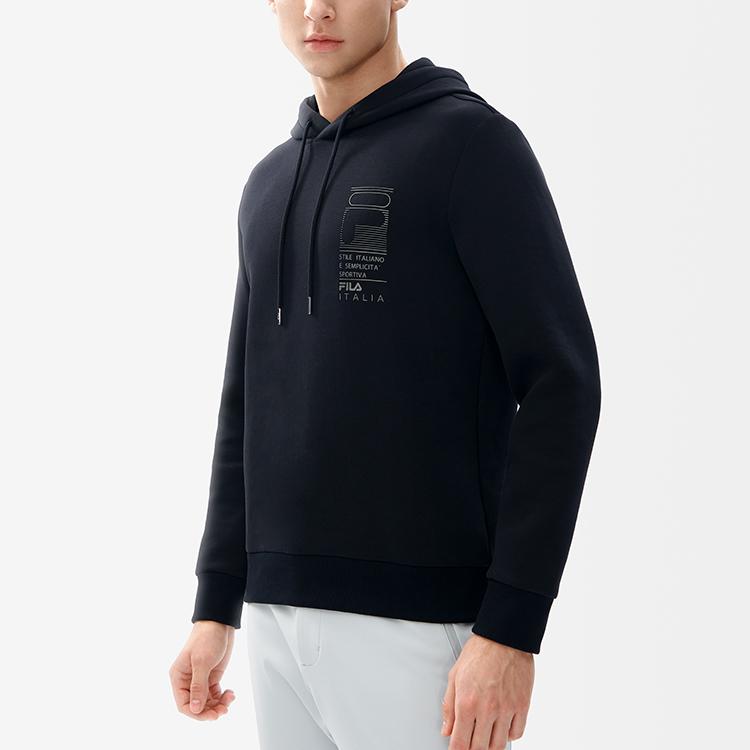 FILA Logo Print Casual Knit Hoodie Long Sleeve Sweatshirt Men sweatshirt Black F11M247207FBK