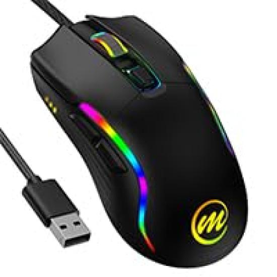 

Wired Gaming Mouse 12800 DPI Adjustable A825F Optical Sensor 13 LED Modes 6 Buttons Ergonomic Meter Cable Black - - - - - 1.7 - USB-C -