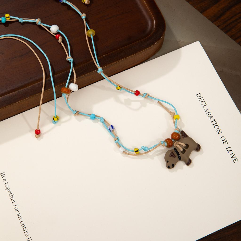 Dopamine Cute Puppy Pendant Woven Rope Necklace Female High Sense Exquisite Simple Generous Sweet Accessories