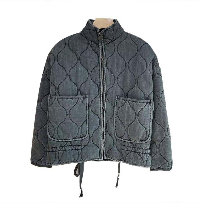 Giacca da Donna Invernale Vintage Tasche Larghe Imbottita in Cotone Cappotto Moda Autunnale Parka Capospalla Femminile Streetwear Top Casual
