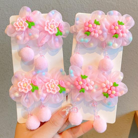 Hair Tie Soft Organza Flower Shape Hair Rope with Plush Tassels Imitation Pearls Decor High Elastic Band Bun Holder Hair Accessories
