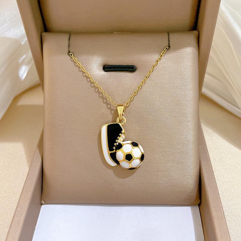 Fashion Sporty Soccer with Shoe Pendant Necklace for Women Men Hip Hop Stainless Steel Chain Jewelry Accessory Gifts
