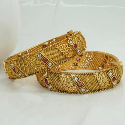 Beautiful Ruby White Design Gold Plated Copper Bangles Set