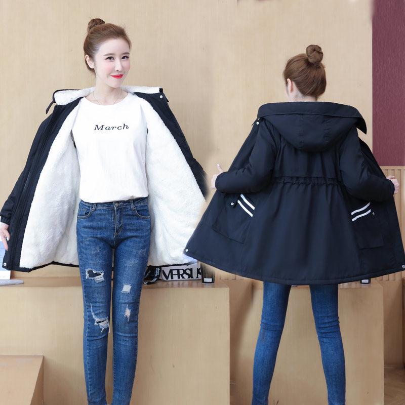 Women's Slim Plush Windbreaker - Large, Mid-Length, Waist-Hugging, New for Autumn/Winter 2023