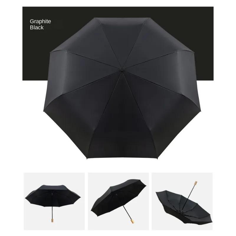 Simple Plain Triple Folding Umbrella Solid Wood Handle Girls Partysu Vinyl Sun Umbrella Reinforced Umbrella