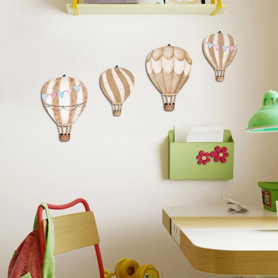 4Pcs/Set Hot Air Balloon Wall Decoration Farmhouse Rustic Wooden Balloon Wall Art Home Office Living Room Kids Room Wall Hanging Ornament