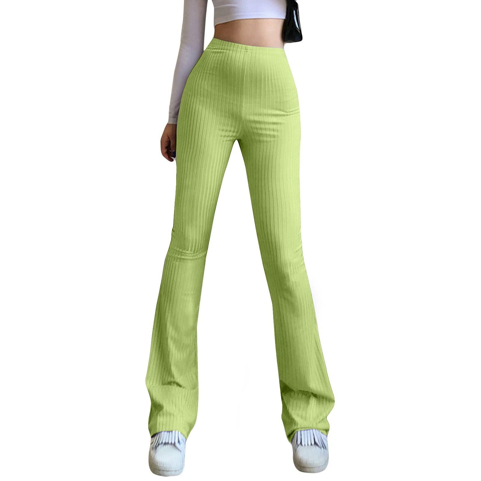 

Однотонные обтягивающие брюки-клеш с высокой талией, женские повседневные брюки с эластичной резинкой XXL зелёный