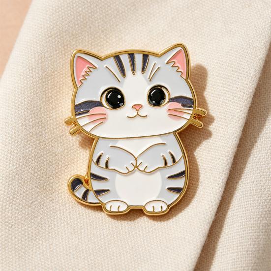 Yousheng Decorative Brooch Enamel Cartoon Cat Shape Zinc Alloy Lapel Pin Sweater Dress Suit Lapel Badge Versatile Outfit