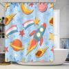 Whimsical Space Shower Curtain Cute Galaxy Pattern for Bathroom Decor Vibrant Rocket Design Planets Waterproof Fabric with Hook