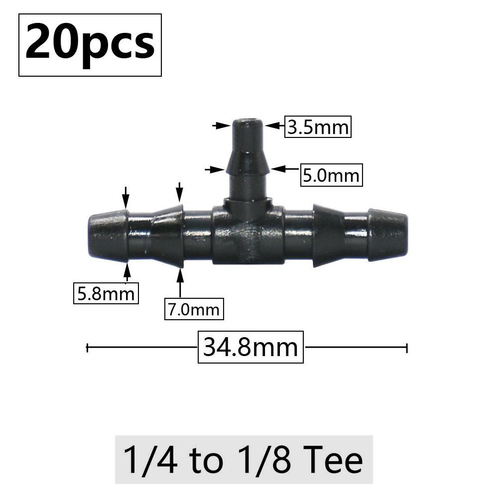 20pcs 3mm 4mm Garden Hose Barb Connector Drip Irrigation 1/4'' & 1/8'' Tube Hose Fitting Tees Cross Eng Plug Barb Accessories