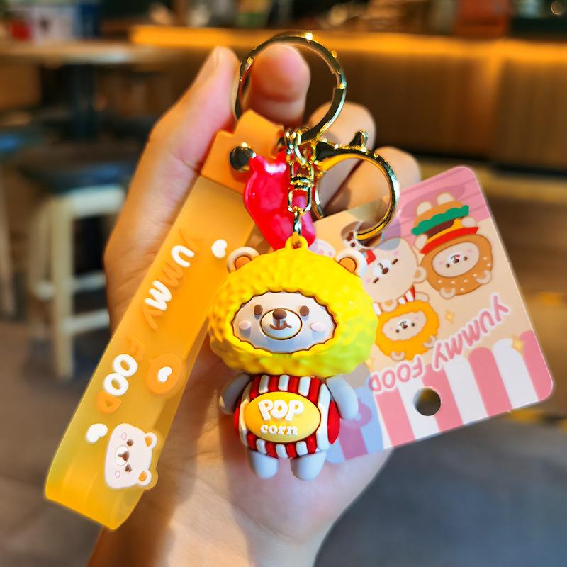 3D Cartoon Cute Bear Keychain - Foodie Bear Backpack & Car Pendant