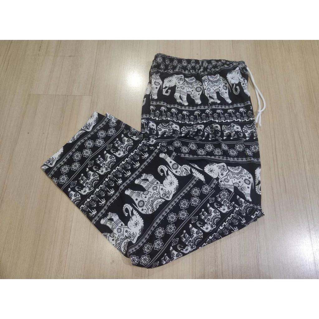 Elephant Pants Women Men Unisex Print Thailand Casual Streetwear Beach Bohemian Retro Vintage Adjustable Elastic Waist Rope Strap Loose Legs