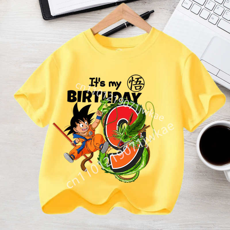 Boy Girl Clothes Anime Short Sleeve Kids White Loose Gift Dragon Ball Goku T-shirt Cotton for Children Birthday Figure Tee Top
