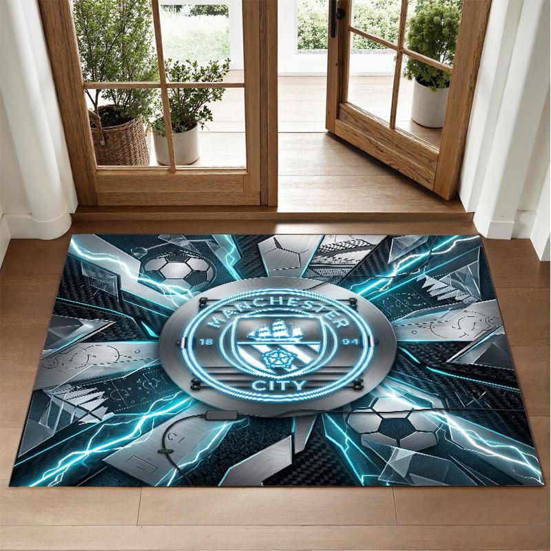 Manchester City Design Crystal Velvet Rug Soft Decorative Mat for Bedroom Entrance