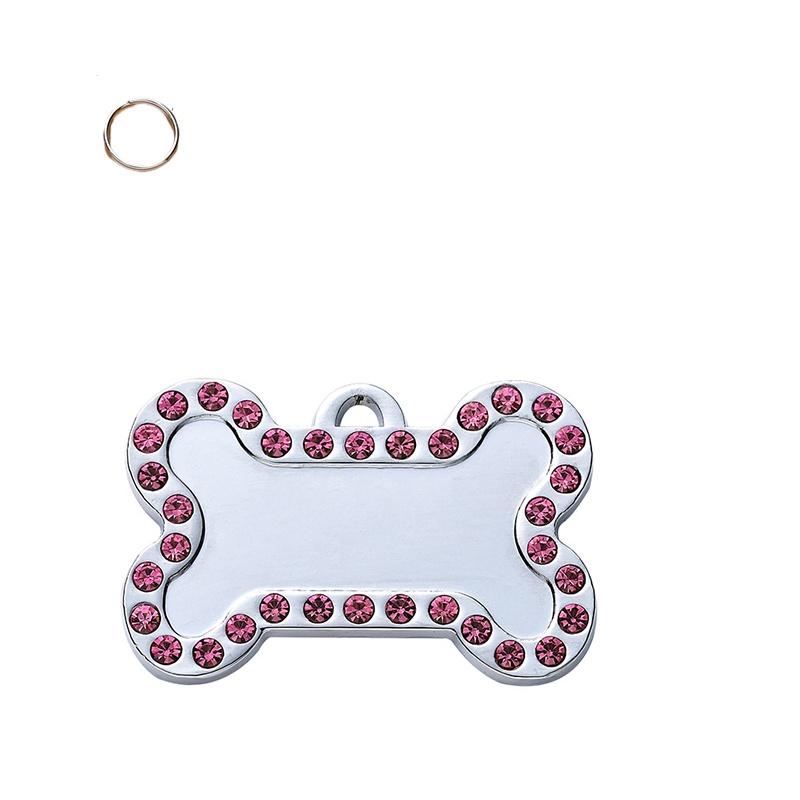 

Pet Tag With Bone Shape And Sparkling Diamond Edge Stylish Metal Tag For Dogs