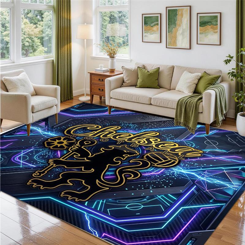 Chelsea FC Design Crystal Velvet Rug Soft Decorative Mat for Bedroom Entrance