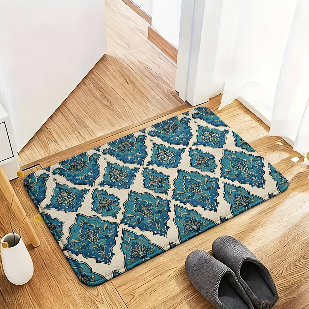 Decorative Blue Moroccan Tile Pattern Doormat for Entrance Home Decor Rug Mats Waterproof Indoor Outdoor Style 40x60cm