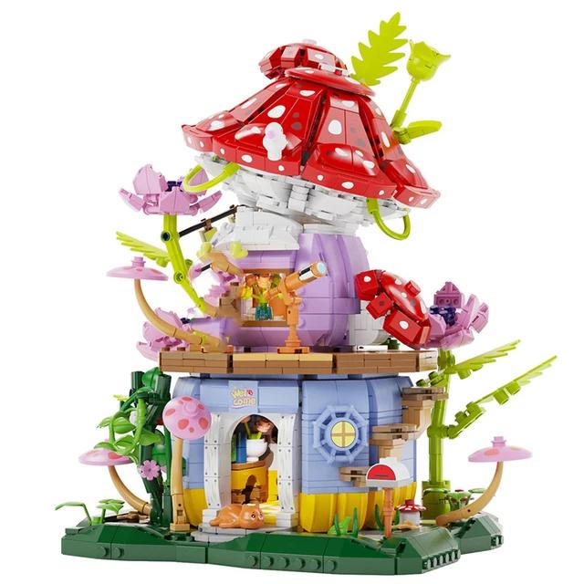 Flowers Carrot House Mushroom House Mini Building Blocks Carrot Forest House Bricks Set With Lights Children's Toys Gifts