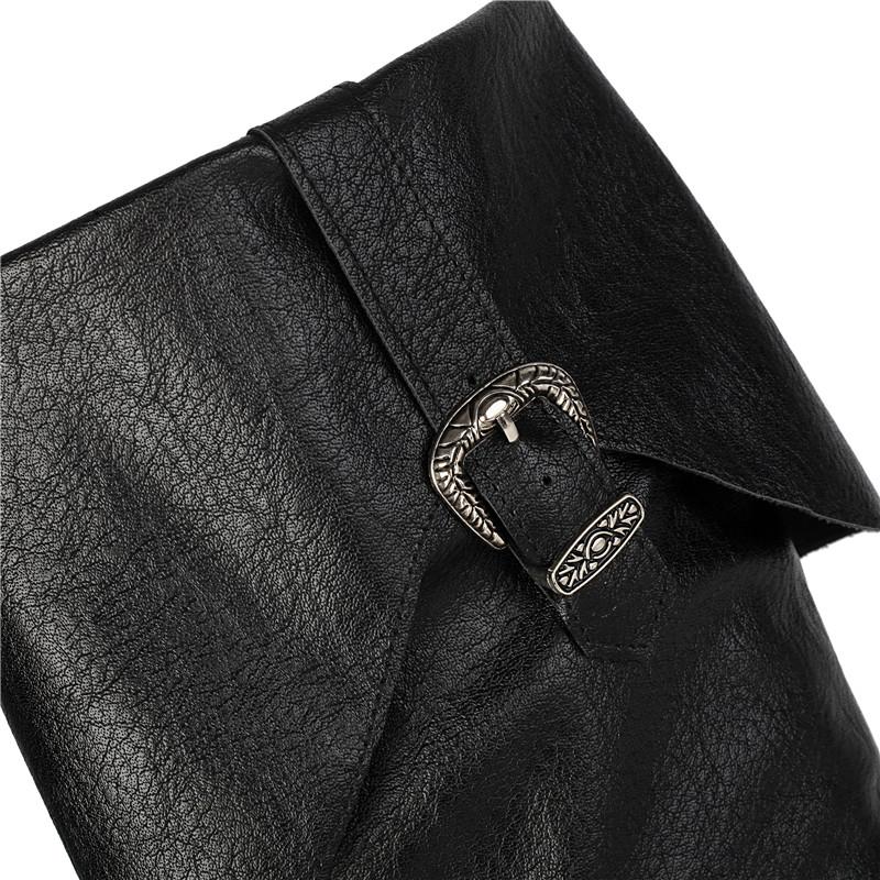 Women's Flat Boots Autumn and Winter New Solid Color Belt Buckle Decorative Large Size Roman Medium Boots