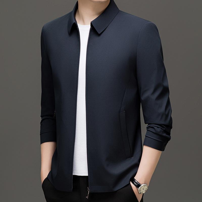 

Мужская куртка Весна и Осень Новая Среднего возраста Деловая Повседневная Однотонная Куртка с лацканами Тонкий Наряд для папы Универсальный Формальный 4XL